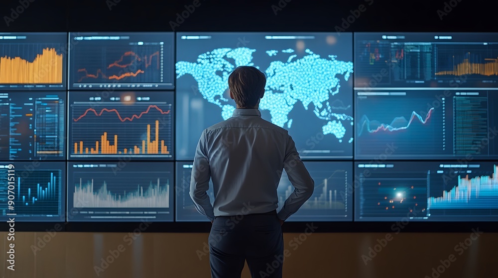 AI-driven IT vendor risk management software in use, data visualization on large screens AI-driven IT vendor risk management software in use, data visualization on large screens