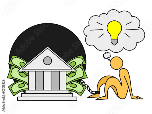 Canvas Print A man with an exorbitant loan finds an idea how to pay off the loan