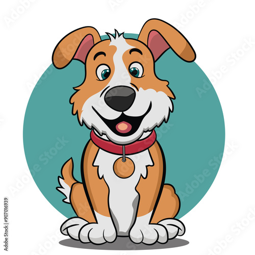 A cartoon dog with a red collar and a tag that says quot dog
