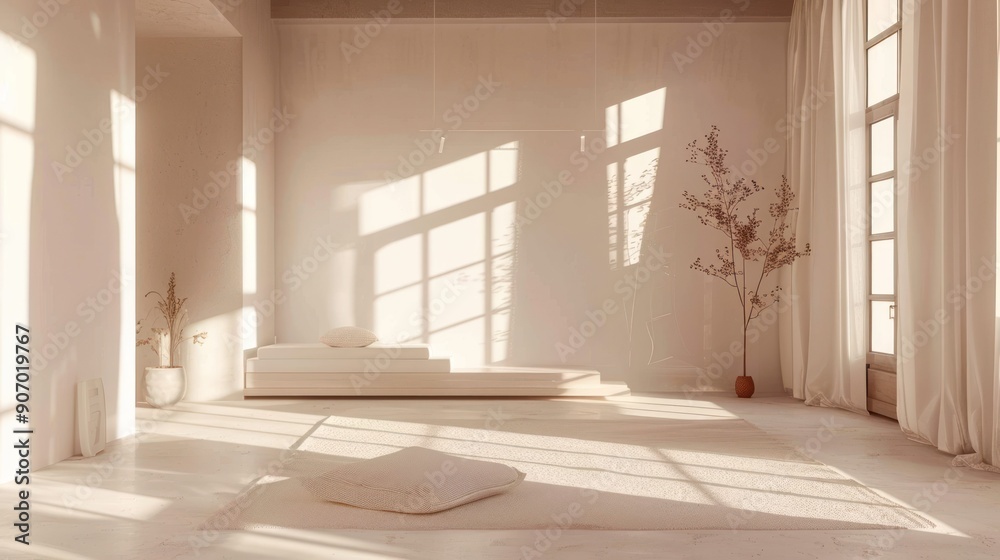 Minimalist Interior Design with Sunlit Room and White Furnishings Minimalist Interior Design with Sunlit Room and White Furnishings