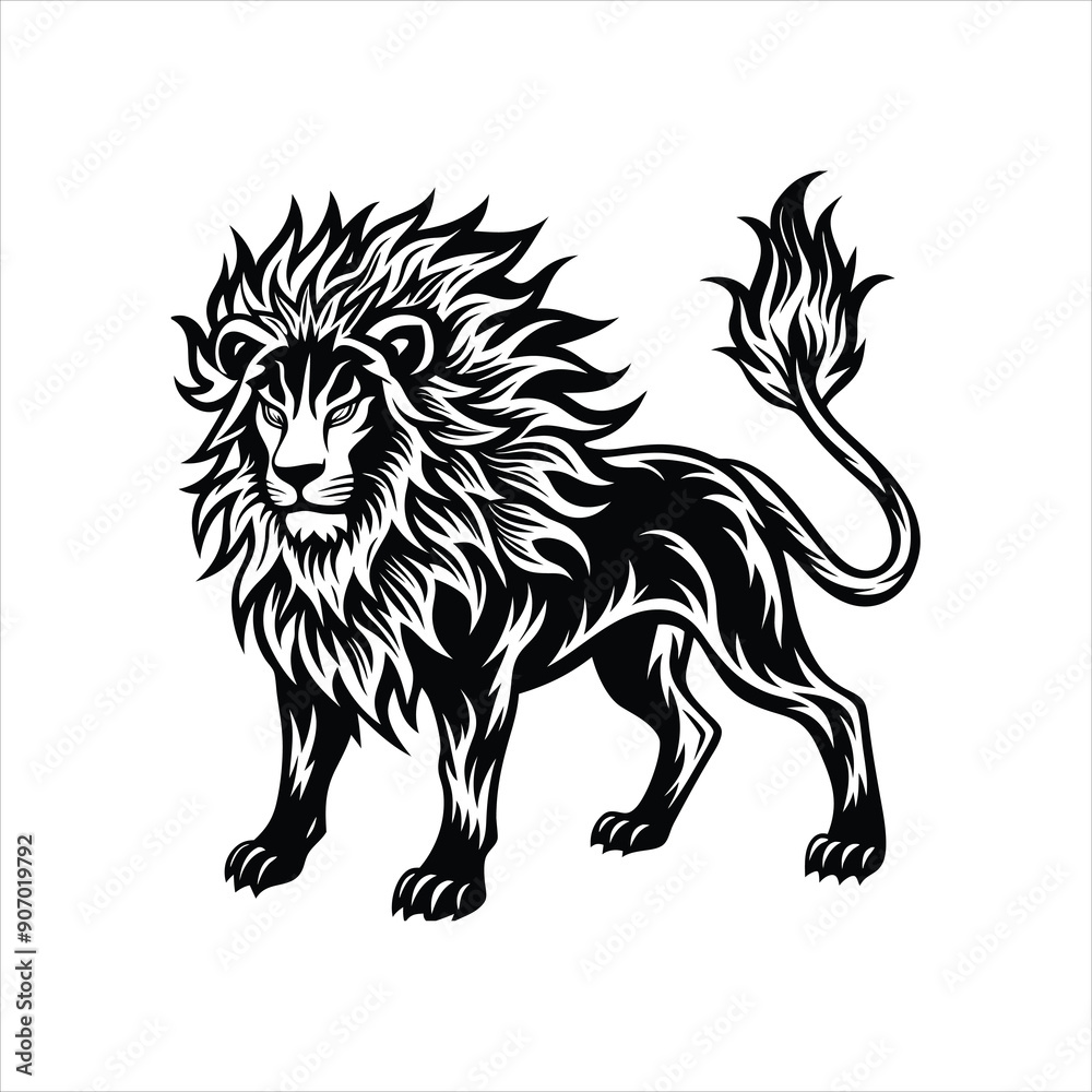 Obraz premium Lion of fire black vector