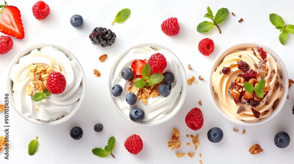Set with tasty yogurts on white background Banner design Set with tasty yogurts on white background Banner design
