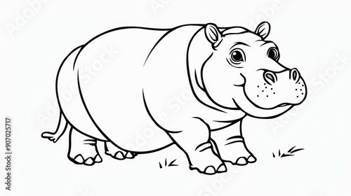 Black and white line drawing of a cartoon hippopotamus photo