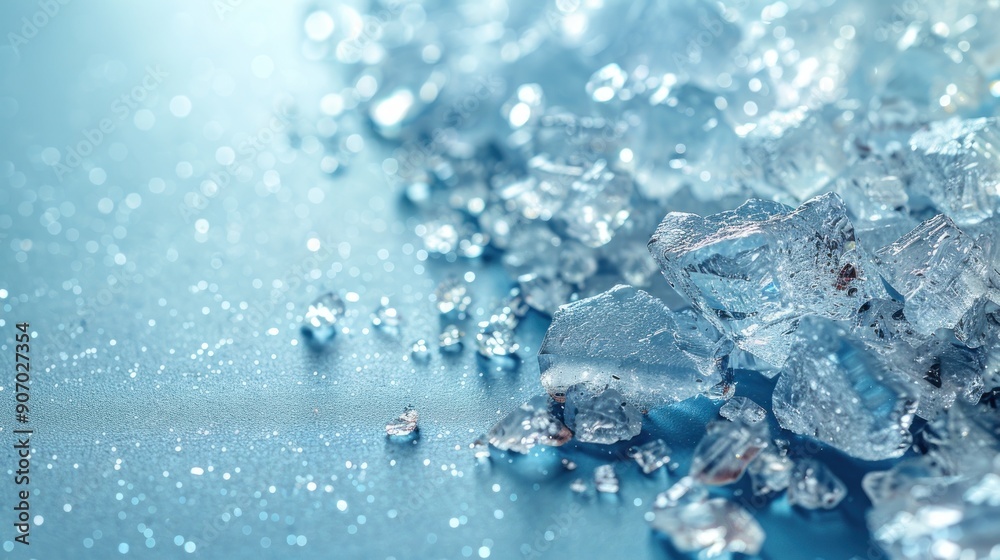 Shimmering ice crystals scatter beautifully on a soft blue surface Shimmering ice crystals scatter beautifully on a soft blue surface