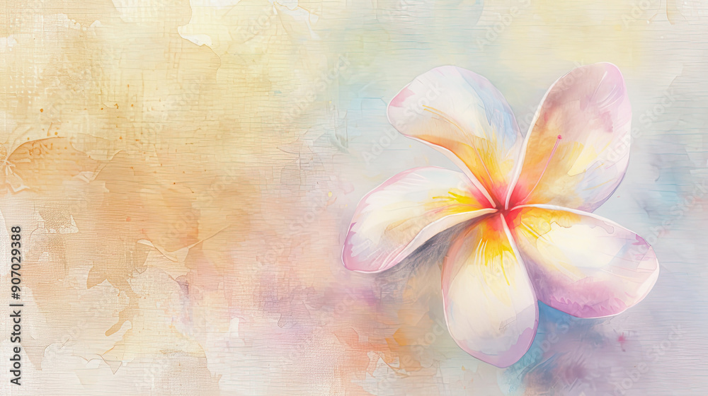 Watercolor plumeria using lifting, soft pastels creating delicate highlights, gentle composition, light background Watercolor plumeria using lifting, soft pastels creating delicate highlights, gentle composition, light background