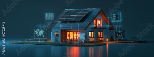 Futuristic Smart Home with Solar Energy - Innovative 3D Rendering of Sustainable Living
