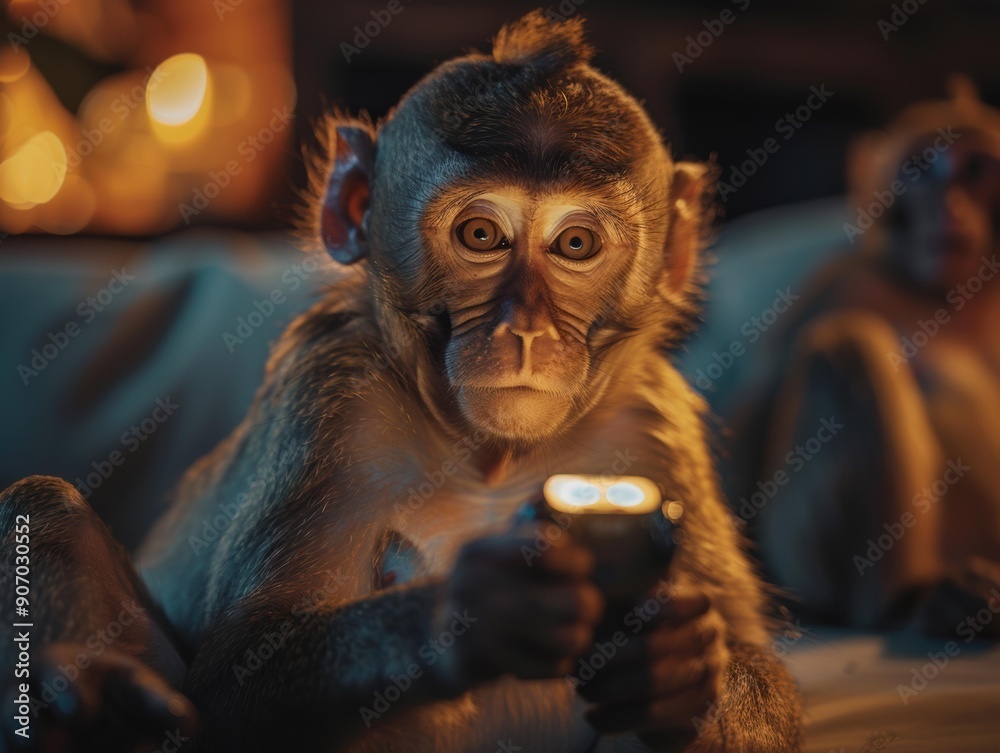 A monkey holding a flashlight. AI. A monkey holding a flashlight. AI.