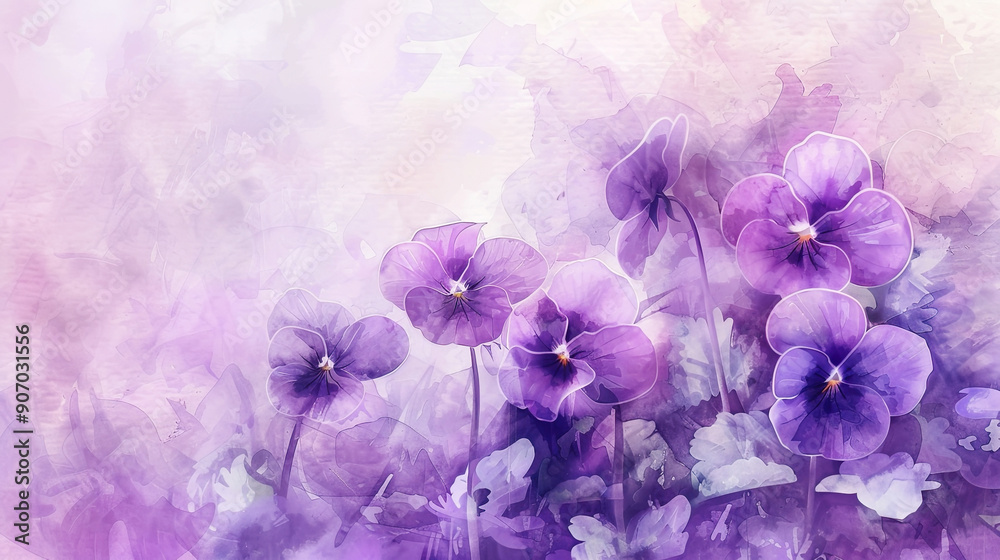 Watercolor Purple violets with gradients and fading, smooth transitions and delicate colors, light background Watercolor Purple violets with gradients and fading, smooth transitions and delicate colors, light background
