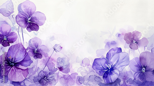 Watercolor Purple violets with gradients and fading, smooth transitions and delicate colors, light background