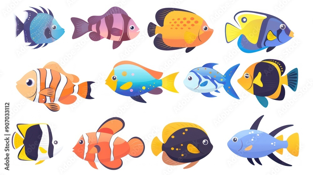 Collection of Colorful Cartoon Fishes Collection of Colorful Cartoon Fishes
