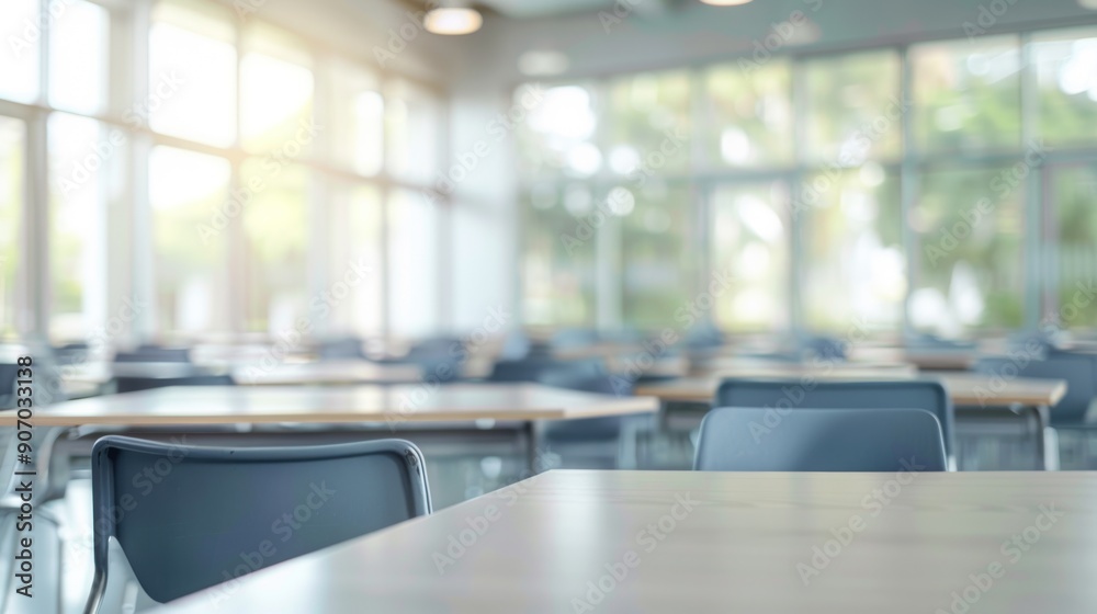 Empty Classroom Tables and Chairs in a Modern Office Building Empty Classroom Tables and Chairs in a Modern Office Building