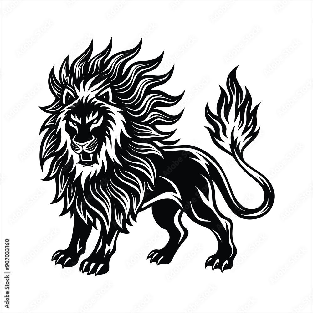 Fototapeta premium Lion of fire black vector
