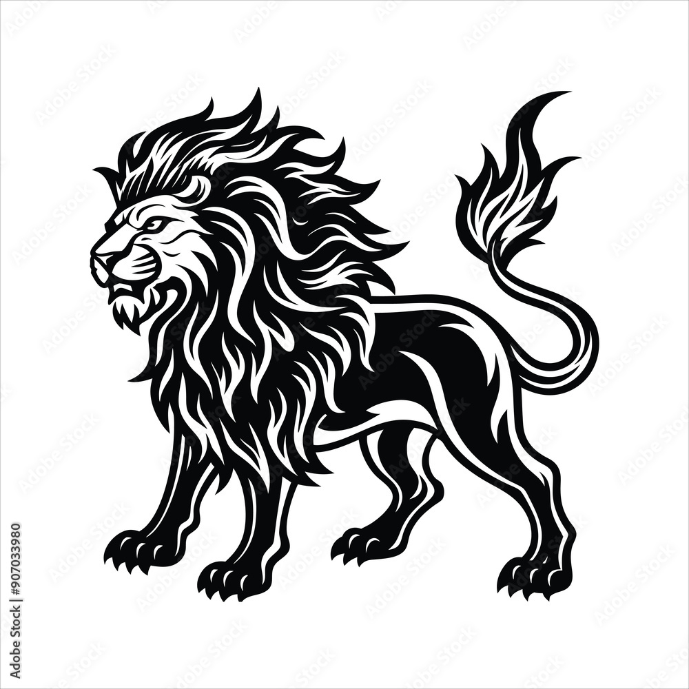 Fototapeta premium Lion of fire black vector