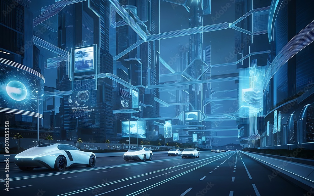 Fototapeta premium Smart Urban WiFi: Wireless Networks in the Digital City Landscape