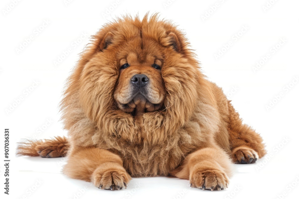 Majestic Fluffy Chow Chow Dog with Lion-Like Mane Sitting on White Background Majestic Fluffy Chow Chow Dog with Lion-Like Mane Sitting on White Background