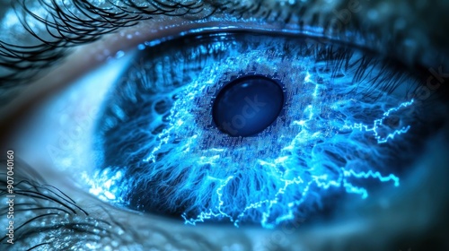 Close-up of a Blue Eye with Electric Energy