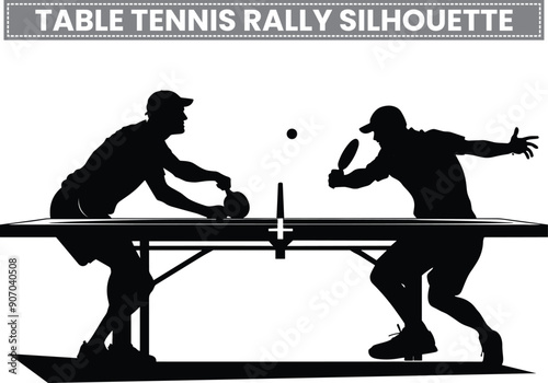 Table tennis rally silhouette, table tennis ping pong player silhouettes vector graphics illustration on a white background
