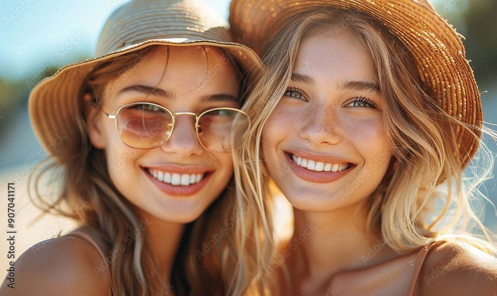 A pair of young Caucasian women is taking a selfie outdoors.