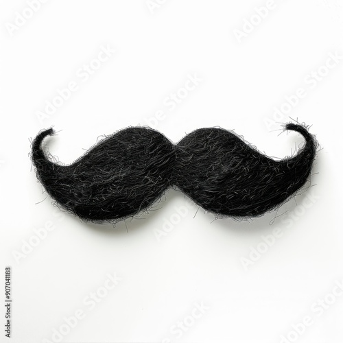 Medium shot of Fake black mustache, isolated on a white background, bright and vivid tonality, 