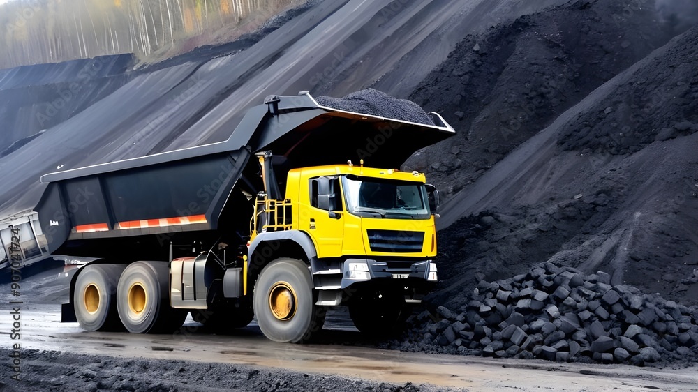 A mining truck in a coal mine loading coal
A mining truck in a coal mine loading coal