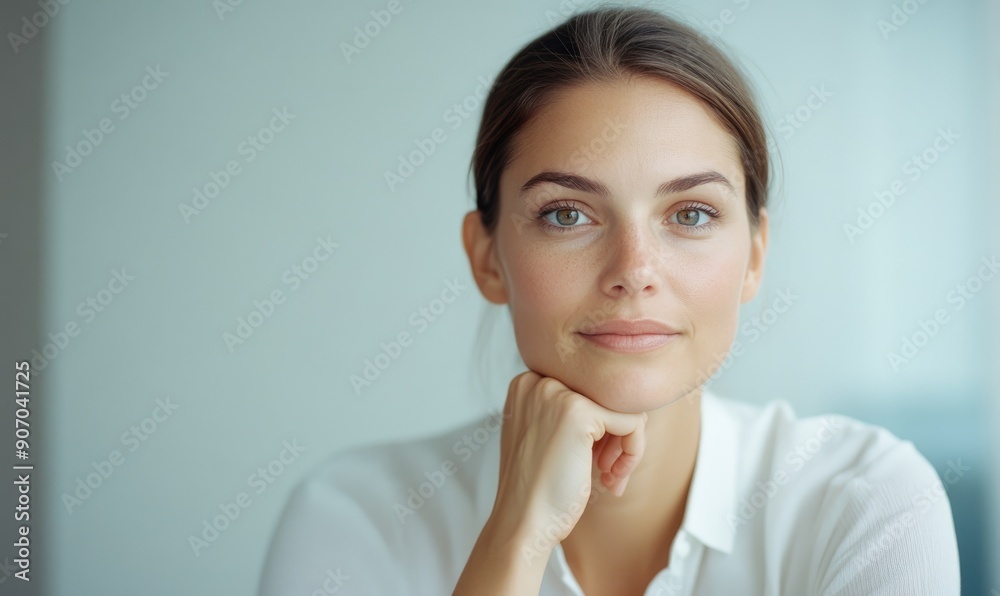 Woman Marketing Manager at Desk in Modern Office Environment Woman Marketing Manager at Desk in Modern Office Environment