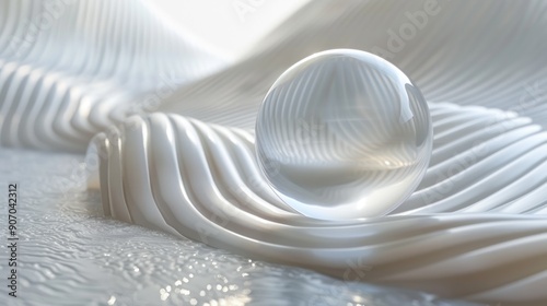 Fototapeta Naklejka Na Ścianę i Meble -  3d render with abstract art piece glass sphere with blur effect on the edges with white organic ceramic glossy object inside in curve wavy biological lines ai generated