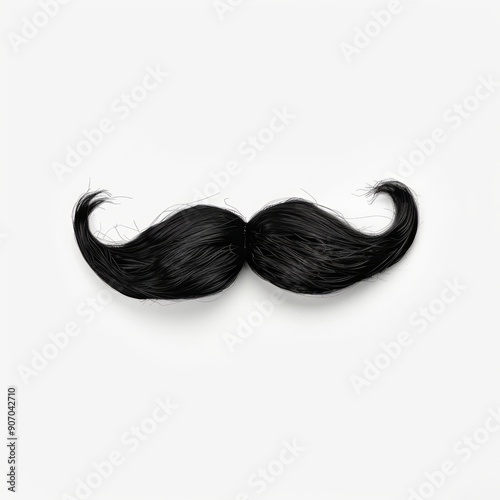 Medium shot of Fake black mustache, isolated on a white background, bright and vivid tonality, 