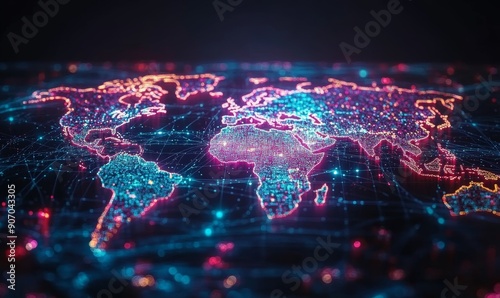 Abstract world map, concept of global network and connectivity, international data transfer and cyber technology, worldwide business, Generative AI