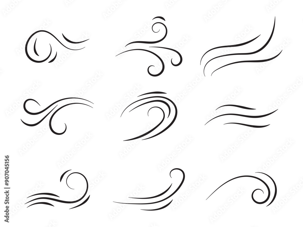 Fototapeta premium Wind blow line icon fresh vector cloud air isolated speed symbol. Wind blow air line icon logo.