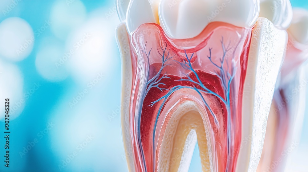 Cross-section of human tooth showing detailed anatomy including nerves ...