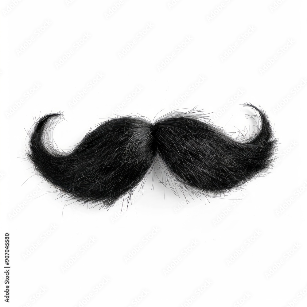 Medium shot of Fake black mustache, isolated on a white background, bright and vivid tonality, 