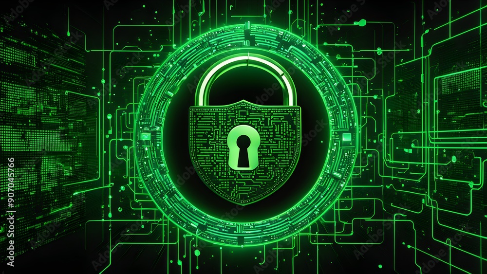 A green image of a lock with a keyhole in the middle A green image of a lock with a keyhole in the middle