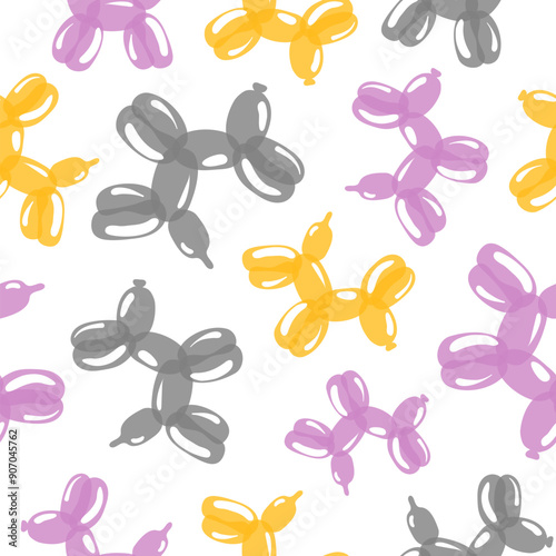 Balloon dogs seamless pattern. Cute colorful print. Birthday party vector illustration