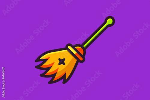 vector line art magic broom vector icon