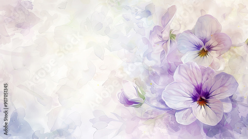 Watercolor White violets using lifting, soft and light, delicate and gentle, pastel shades, light background