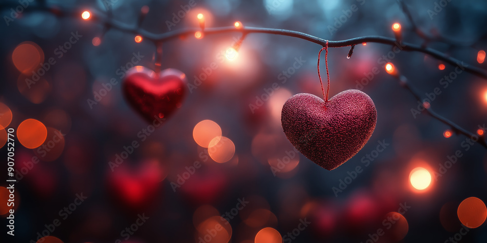 Valentine's day background with red heart and bokeh lights