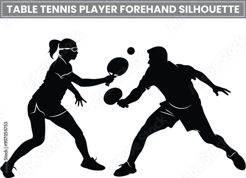 Table Tennis Player Forehand silhouette, Table tennis Ping Pong player silhouettes Vector graphics illustration on a white background