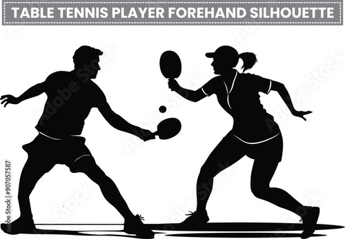 Table Tennis Player Forehand silhouette, Table tennis Ping Pong player silhouettes Vector graphics illustration on a white background