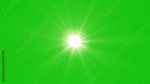 4K Yellow light rays on green screen. Light animation from center. Light rays footage chromakey