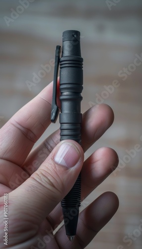 Close-Up of Tactical Pen Held Firmly for Self-Defense Against Neutral Background - Professional Stock Photo