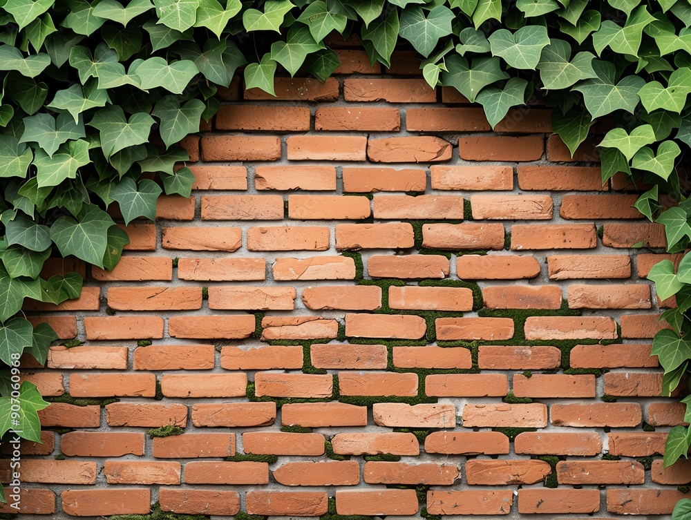 A beautiful brick wall adorned with lush green ivy leaves, creating a charming and rustic outdoor backdrop. A beautiful brick wall adorned with lush green ivy leaves, creating a charming and rustic outdoor backdrop.