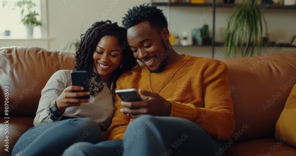 Couple on a Couch Using Smartphones Couple on a Couch Using Smartphones