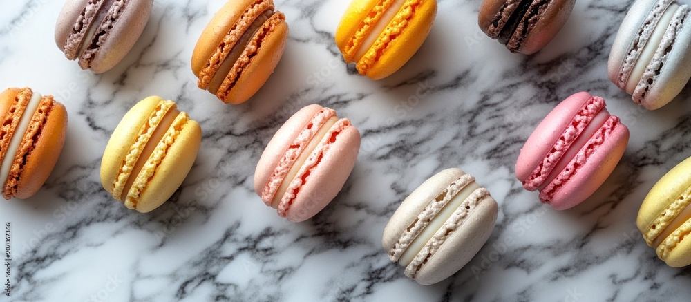 Colorful Macarons on Marble Background Colorful Macarons on Marble Background