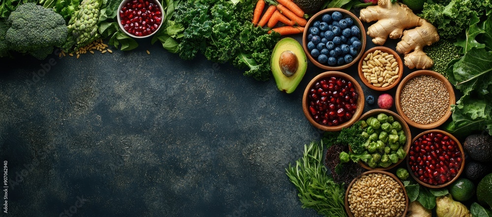 Healthy Food Composition: Colorful Fruits, Vegetables, and Grains Healthy Food Composition: Colorful Fruits, Vegetables, and Grains