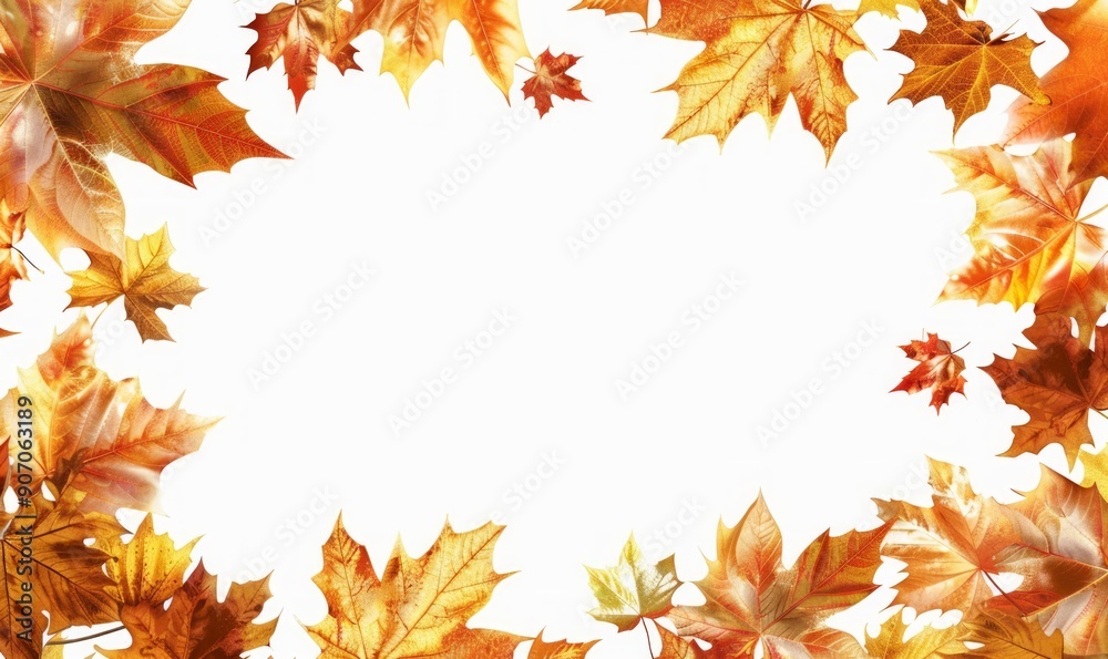 Autumn themed frame on white background with space for text or design