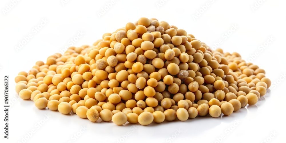 A Pile of Yellow Soybeans on a White Background, Macro Photography, Food, Agriculture, Protein , soybean , legume A Pile of Yellow Soybeans on a White Background, Macro Photography, Food, Agriculture, Protein , soybean , legume