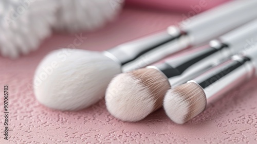 Makeup Brushes on Pink Background With Decorative Pearls