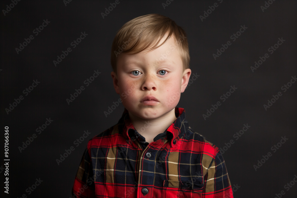Portrait of a Boy with Down Syndrome, Close up Young Disabled Boy with Freckles, Fringe, Happy with Disability Portrait of a Boy with Down Syndrome, Close up Young Disabled Boy with Freckles, Fringe, Happy with Disability