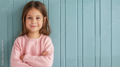 Young Girl Smiling With Arms Crossed Against Gray Background