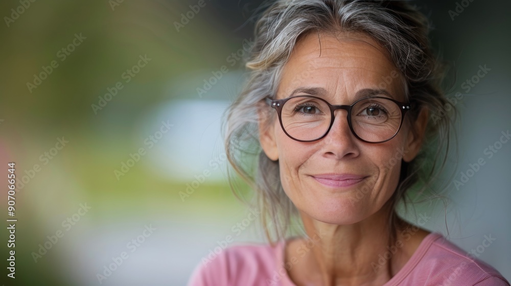 Woman With Glasses Smiles at Airport During Busy Travel Season